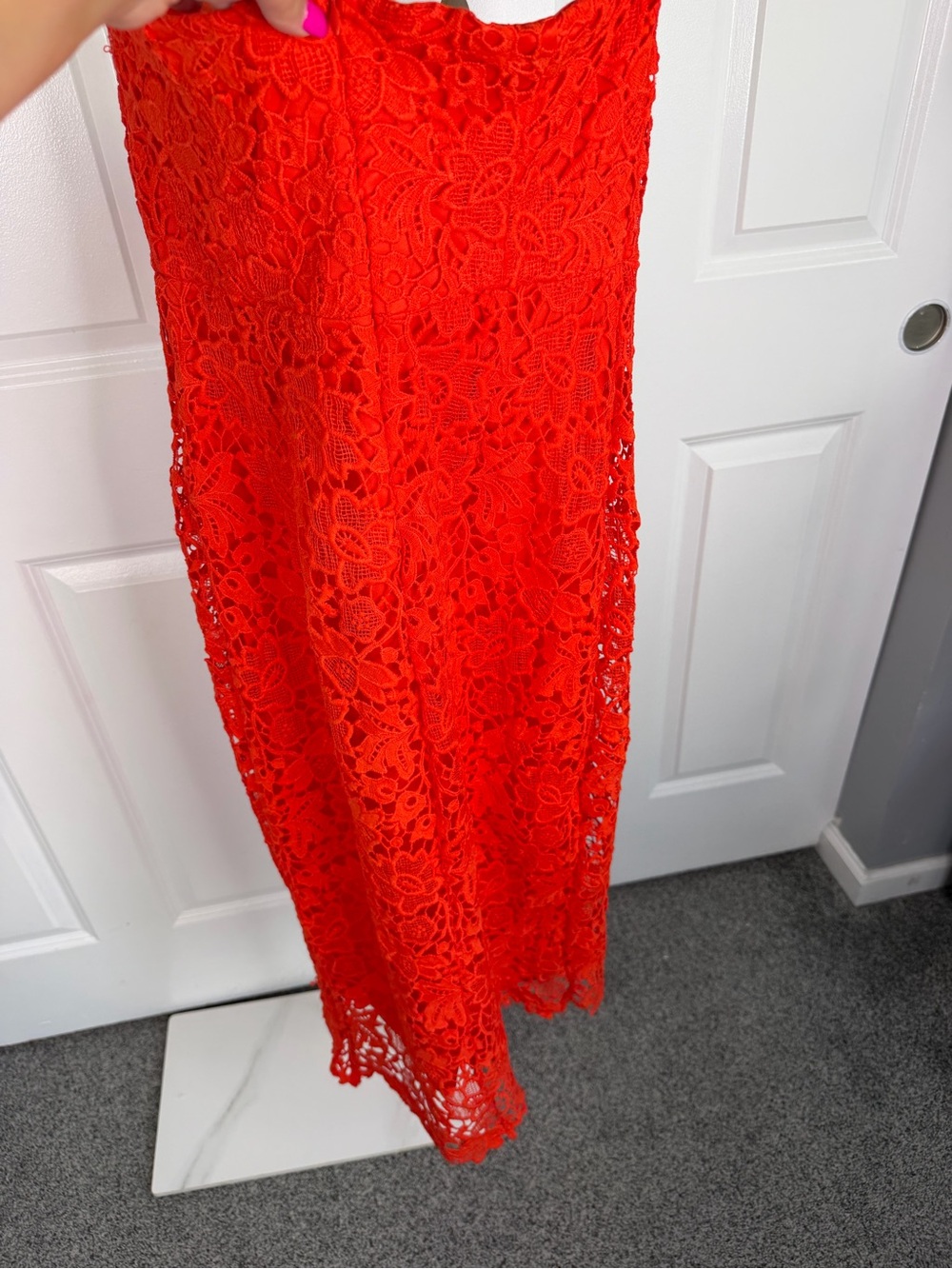 ASTR the Label Red Floral Lace Strapless Midi Dress Size L Cocktail Party - Picture 9 of 12